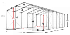 Skladový stan celoroční 4x34x3m nehořlavá plachta PVC 600g/m2 konstrukce ZIMA PLUS