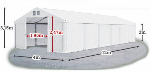 Skladový stan 4x12x2m střecha PVC 560g/m2 boky PVC 500g/m2 konstrukce ZIMA