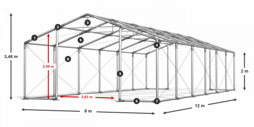 Párty stan 8x12x2m střecha PVC 560g/m2 boky PVC 500g/m2 konstrukce ZIMA PLUS