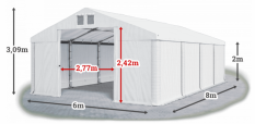 Skladový stan 6x8x2m střecha PVC 560g/m2 boky PVC 500g/m2 konstrukce ZIMA