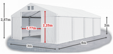 Skladový stan 3x8x2m strecha PVC 560g/m2 boky PVC 500g/m2 konštrukcie LETO