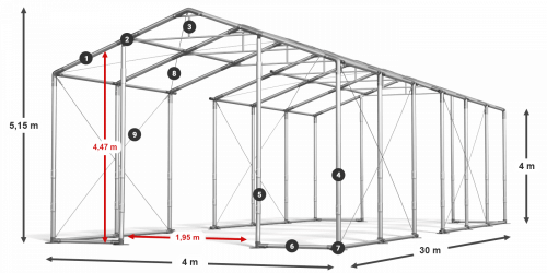 Párty stan 4x30x4m strecha PVC 560g/m2 boky PVC 500g/m2 konštrukcia ZIMA PLUS