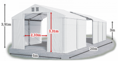Skladový stan 5x20x3m střecha PVC 560g/m2 boky PVC 500g/m2 konstrukce ZIMA PLUS