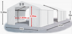 Skladový stan 8x40x2m střecha PVC 620g/m2 boky PVC 620g/m2 konstrukce POLÁRNÍ