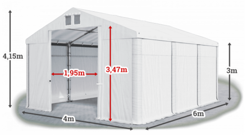 Skladový stan 4x6x3m střecha PVC 560g/m2 boky PVC 500g/m2 konstrukce ZIMA