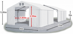 Skladový stan 8x15x2m strecha PVC 580g/m2 boky PVC 500g/m2 konštrukcia POLÁRNA PLUS