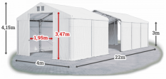 Skladový stan 4x22x3m střecha PVC 560g/m2 boky PVC 500g/m2 konstrukce POLÁRNÍ