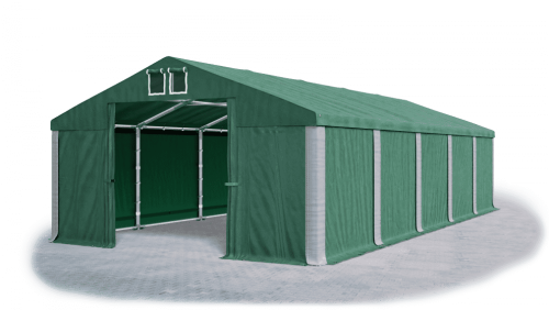Garážový stan 4x8x2m střecha PVC 560g/m2 boky PVC 500g/m2 konstrukce ZIMA - Barva střešní plachty: Zelená, Barva boční plachty: Zelená, Barva svislých pruhů: Šedá