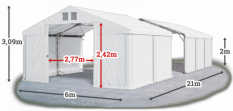 Skladový stan 6x21x2m střecha PVC 580g/m2 boky PVC 500g/m2 konstrukce POLÁRNÍ