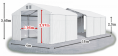 Skladový stan 4x18x2,5m střecha PVC 560g/m2 boky PVC 500g/m2 konstrukce ZIMA PLUS
