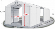 Skladový stan 8x14x4m střecha PVC 620g/m2 boky PVC 620g/m2 konstrukce ZIMA