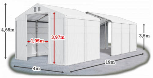 Skladový stan 4x19x3,5m strecha PVC 580g/m2 boky PVC 500g/m2 konštrukcie ZIMA PLUS