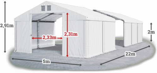 Skladový stan 5x22x2m střecha PVC 620g/m2 boky PVC 620g/m2 konstrukce ZIMA