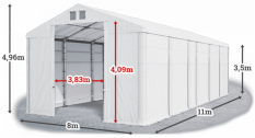 Skladový stan 8x11x3,5m střecha PVC 580g/m2 boky PVC 500g/m2 konstrukce ZIMA