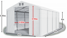 Skladový stan 8x8x4m strecha PVC 560g/m2 boky PVC 500g/m2 konštrukcie ZIMA PLUS