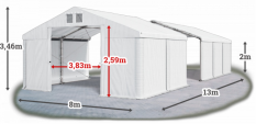 Skladový stan 8x13x2m střecha PVC 580g/m2 boky PVC 500g/m2 konstrukce ZIMA PLUS