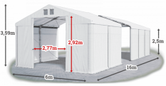 Skladový stan 6x16x2,5m střecha PVC 560g/m2 boky PVC 500g/m2 konstrukce ZIMA PLUS