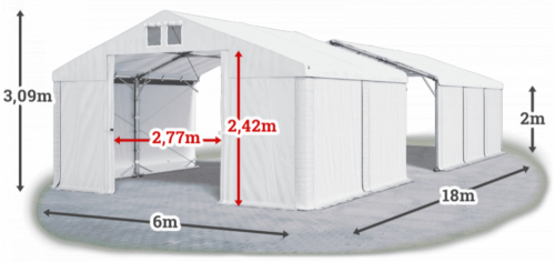 Skladový stan 6x18x2m střecha PVC 560g/m2 boky PVC 500g/m2 konstrukce POLÁRNÍ
