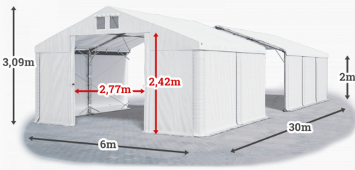 Skladový stan 6x30x2m střecha PVC 620g/m2 boky PVC 620g/m2 konstrukce POLÁRNÍ
