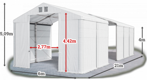 Skladový stan 6x21x4m střecha PVC 580g/m2 boky PVC 500g/m2 konstrukce ZIMA PLUS