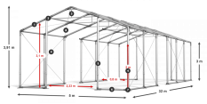Skladový stan celoročný 5x32x3m nehorľavá plachta PVC 600g/m2 konštrukcia ZIMA PLUS