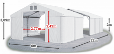 Skladový stan 6x22x2m střecha PVC 560g/m2 boky PVC 500g/m2 konstrukce POLÁRNÍ