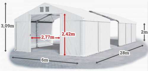 Skladový stan 6x28x2m střecha PVC 560g/m2 boky PVC 500g/m2 konstrukce ZIMA PLUS