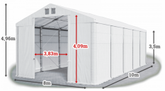 Skladový stan 8x10x3,5m střecha PVC 560g/m2 boky PVC 500g/m2 konstrukce ZIMA PLUS