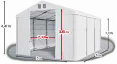 Skladový stan 5x6x3,5m střecha PVC 560g/m2 boky PVC 500g/m2 konstrukce POLÁRNÍ PLUS
