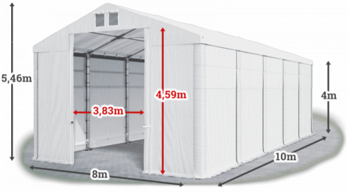 Skladový stan 8x10x4m strecha PVC 620g/m2 boky PVC 620g/m2 konštrukcia ZIMA