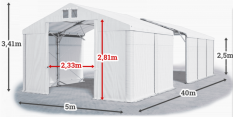Skladový stan 5x40x2,5m strecha PVC 620g/m2 boky PVC 620g/m2 konštrukcia POLÁRNA PLUS