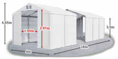Skladový stan 4x18x3,5m střecha PVC 560g/m2 boky PVC 500g/m2 konstrukce ZIMA