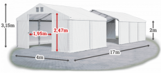 Skladový stan 4x17x2m střecha PVC 580g/m2 boky PVC 500g/m2 konstrukce LÉTO