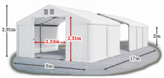 Skladový stan 5x17x2m střecha PVC 580g/m2 boky PVC 500g/m2 konstrukce LÉTO PLUS