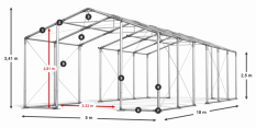 Párty stan 5x18x2,5m střecha PVC 560g/m2 boky PVC 500g/m2 konstrukce ZIMA PLUS