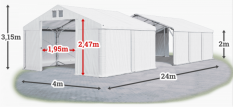 Skladový stan 4x24x2m strecha PVC 560g/m2 boky PVC 500g/m2 konštrukcia POLÁRNA PLUS