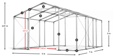 Skladový stan 5x7x3m střecha PVC 620g/m2 boky PVC 620g/m2 konstrukce ZIMA PLUS