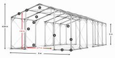 Skladový stan 6x70x3m strecha PVC 620g/m2 boky PVC 620g/m2 konštrukcia POLÁRNA