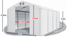 Skladový stan 8x8x3,5m střecha PVC 620g/m2 boky PVC 620g/m2 konstrukce ZIMA