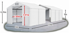 Skladový stan 4x23x3m strecha PVC 580g/m2 boky PVC 500g/m2 konštrukcie ZIMA PLUS