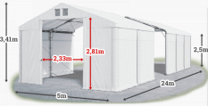 Skladový stan 5x24x2,5m strecha PVC 620g/m2 boky PVC 620g/m2 konštrukcia POLÁRNA