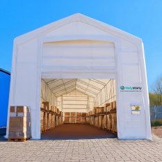 Skladový stan 6 × 6 m se sedlovou střechou, PVC 900 g/m²