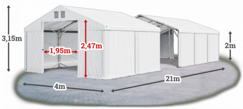 Skladový stan 4x21x2m střecha PVC 580g/m2 boky PVC 500g/m2 konstrukce POLÁRNÍ PLUS