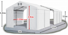 Skladový stan 5x21x2,5m střecha PVC 580g/m2 boky PVC 500g/m2 konstrukce POLÁRNÍ