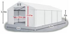 Skladový stan 4x8x2m střecha PVC 560g/m2 boky PVC 500g/m2 konstrukce POLÁRNÍ