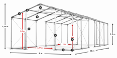 Skladový stan celoroční 6x56x2,5m nehořlavá plachta PVC 600g/m2 konstrukce ZIMA PLUS