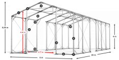 Skladový stan 6x20x4m střecha PVC 580g/m2 boky PVC 500g/m2 konstrukce POLÁRNÍ