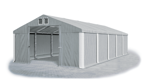 Garážový stan 6x12x4m střecha PVC 560g/m2 boky PVC 500g/m2 konstrukce ZIMA - Barva střešní plachty: Šedá, Barva boční plachty: Šedá, Barva svislých pruhů: Bílá