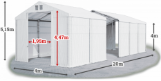 Skladový stan 4x20x4m strecha PVC 620g/m2 boky PVC 620g/m2 konštrukcia ZIMA