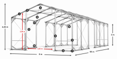 Skladový stan 8x60x3m strecha PVC 620g/m2 boky PVC 620g/m2 konštrukcia POLÁRNA PLUS